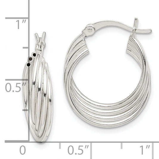 Sterling Silver Polished Twisted Multi-Tube Round Hoop Earrings