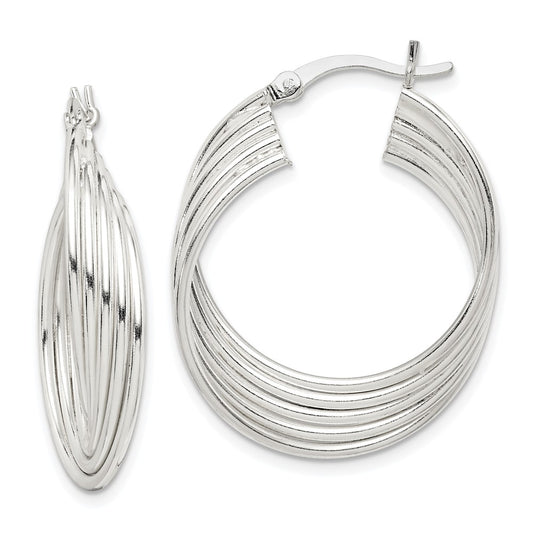 Sterling Silver Polished Twisted Multi-Tube Round Hoop Earrings