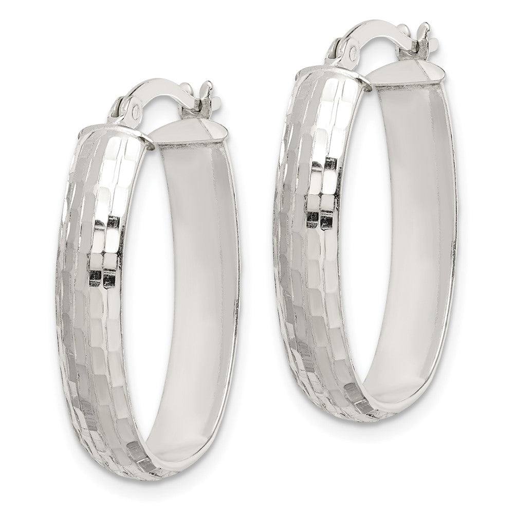 Sterling Silver Polished & Textured 5mm Oval Hoop Earrings