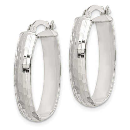 Sterling Silver Polished & Textured 5mm Oval Hoop Earrings