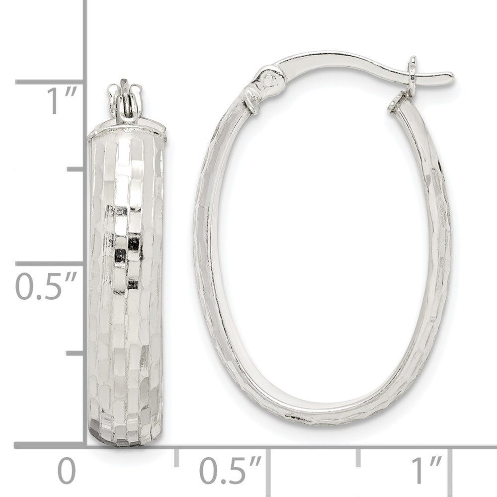 Sterling Silver Polished & Textured 5mm Oval Hoop Earrings