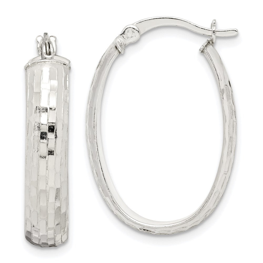 Sterling Silver Polished & Textured 5mm Oval Hoop Earrings