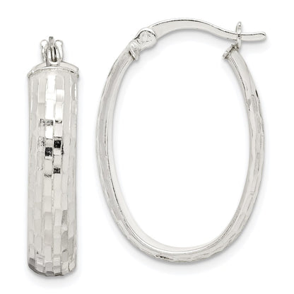 Sterling Silver Polished & Textured 5mm Oval Hoop Earrings