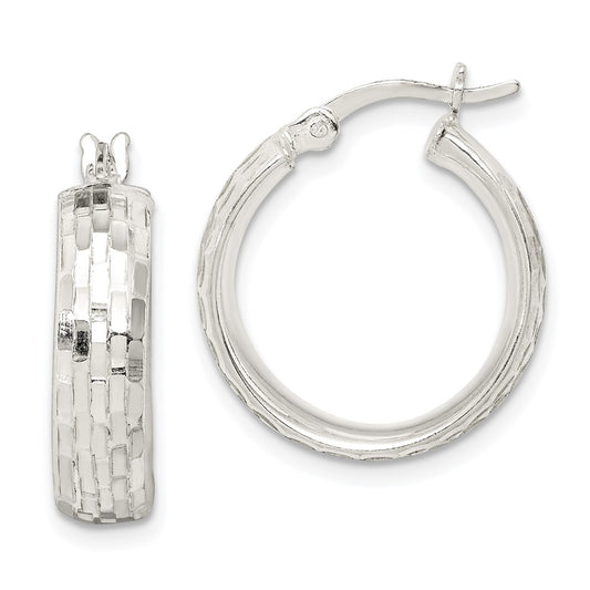 Sterling Silver Polished & Textured 5mm Round Hoop Earrings