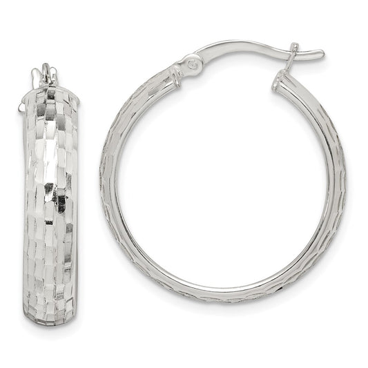 Sterling Silver Polished & Textured 5mm Round Hoop Earrings