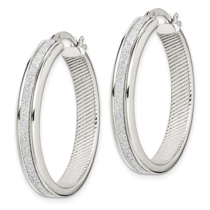 Sterling Silver Rhod-Pltd Glitter Infused 4.5X30mm Round Hoop Earrings