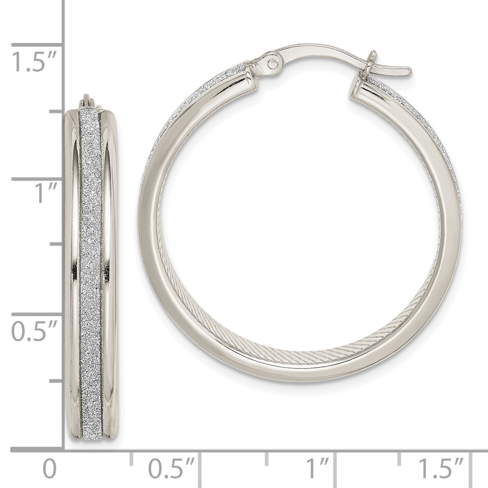 Sterling Silver Rhod-Pltd Glitter Infused 4.5X30mm Round Hoop Earrings