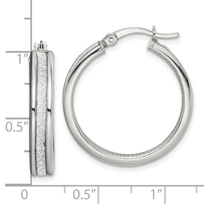 Sterling Silver Rhod-Plated Glitter Infused 4.5mm Round Hoop Earrings