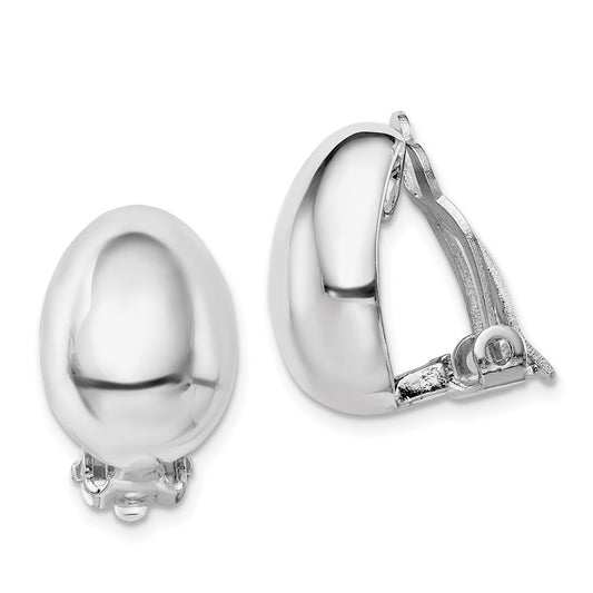 Sterling Silver Rhodium-Plated Polished Non-Pierced Oval Earrings