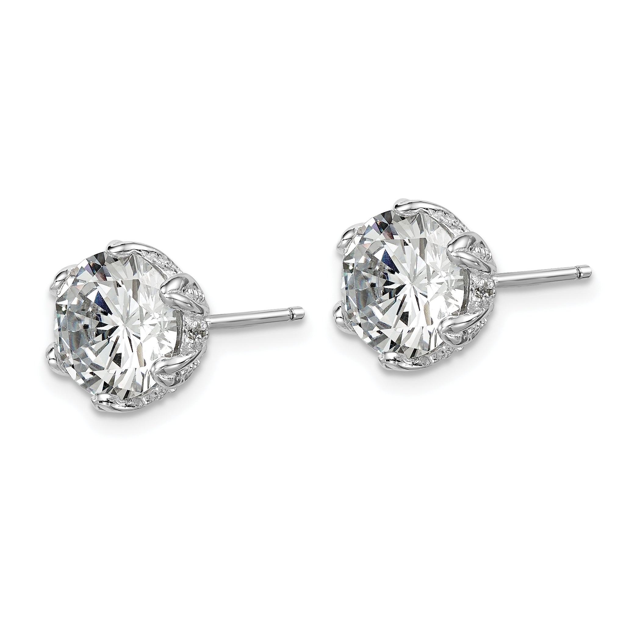 Sterling Silver Rhodium-Plated Cz Stud Earrings