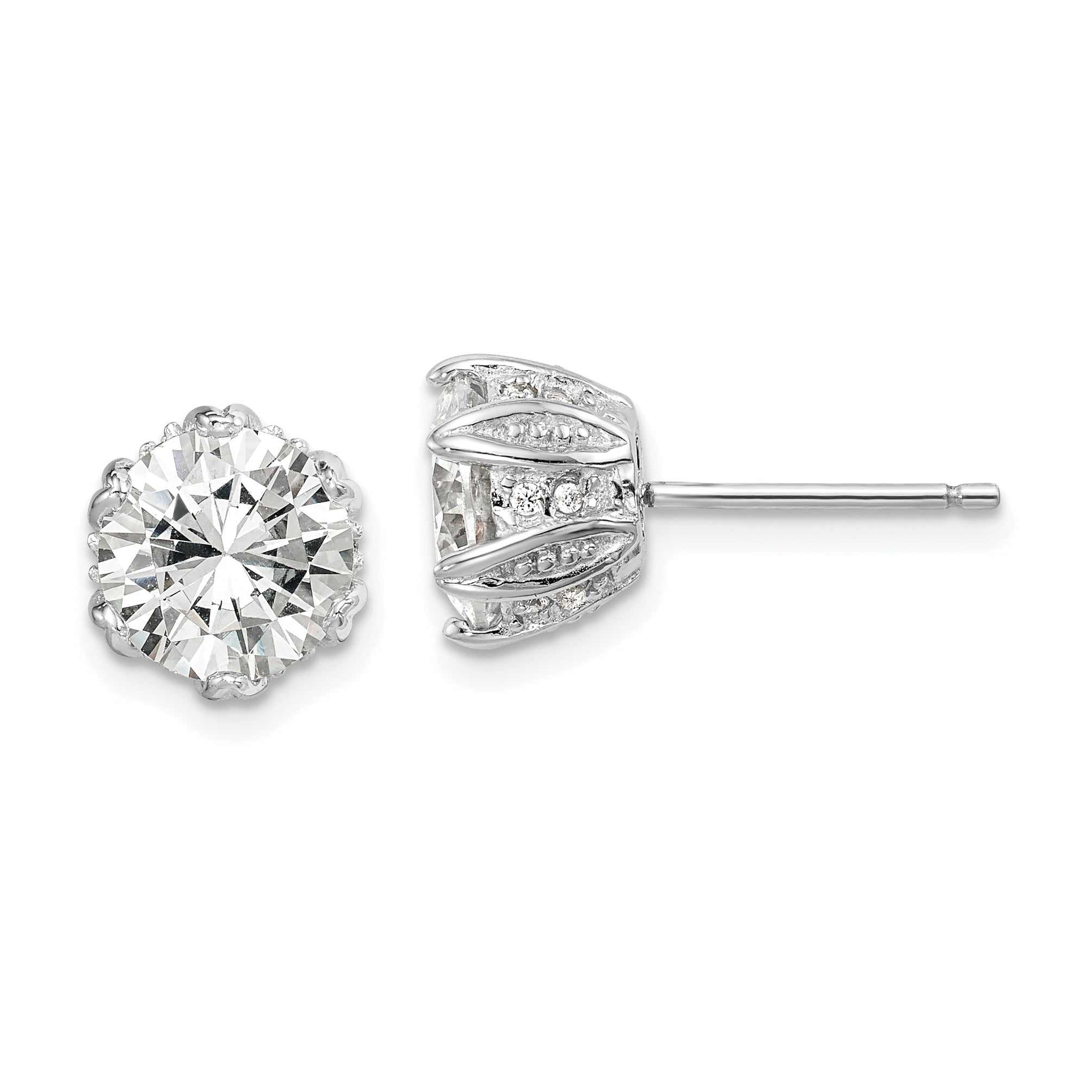 Sterling Silver Rhodium-Plated Cz Stud Earrings