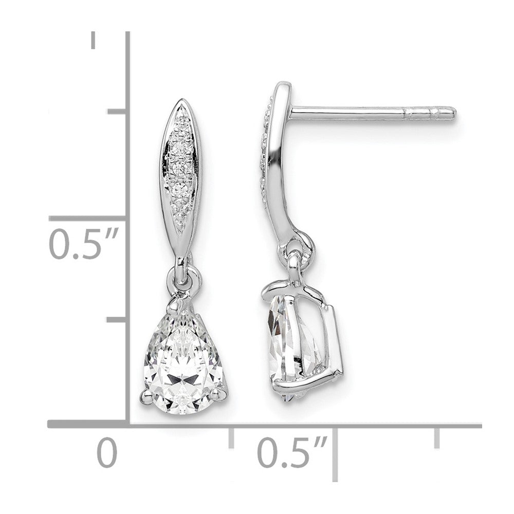 Sterling Silver Rhodium-Plated Polished Pear Cz Post Dangle Earrings