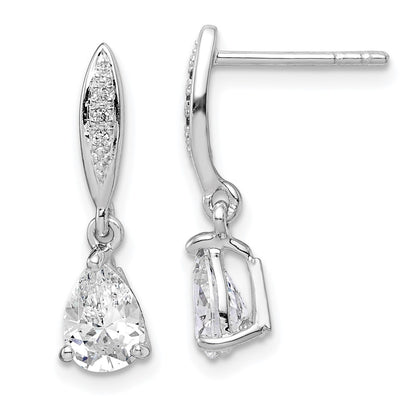 Sterling Silver Rhodium-Plated Polished Pear Cz Post Dangle Earrings