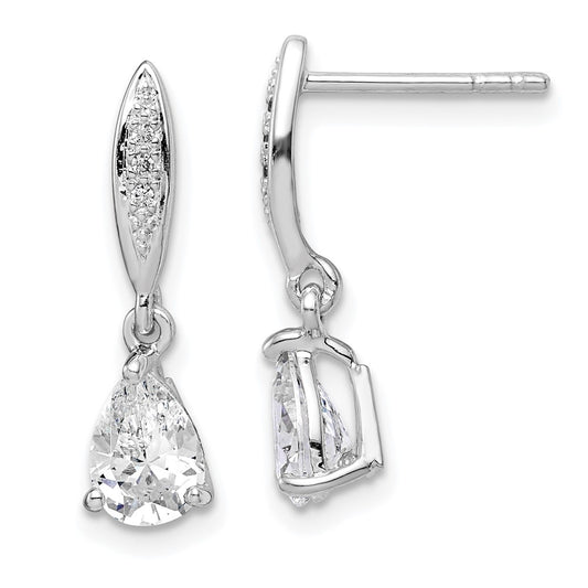 Sterling Silver Rhodium-Plated Polished Pear Cz Post Dangle Earrings
