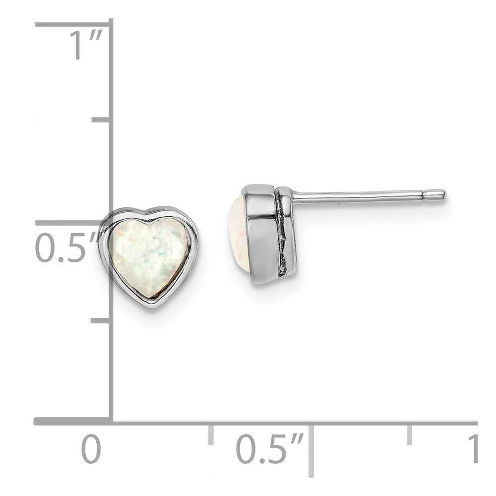 Sterling Silver Rhodium Plated Lab Created Opal Post Earrings