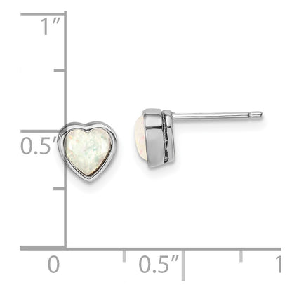 Sterling Silver Rhodium Plated Lab Created Opal Post Earrings