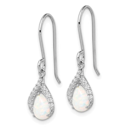 Sterling Silver Rhodium Plated Cz And Lab Created Opal Dangle Earrings