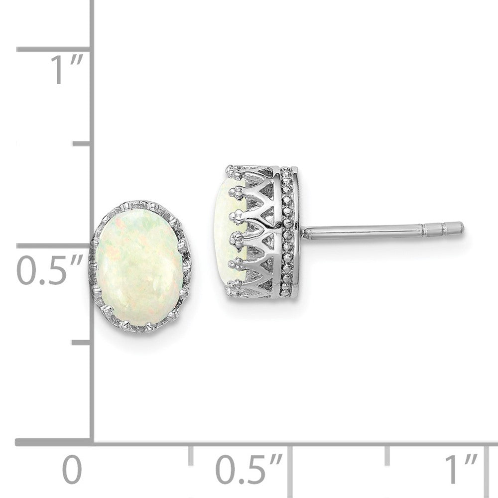 Sterling Silver Rhodium-Plated 6mm Oval Created Opal Post Earrings