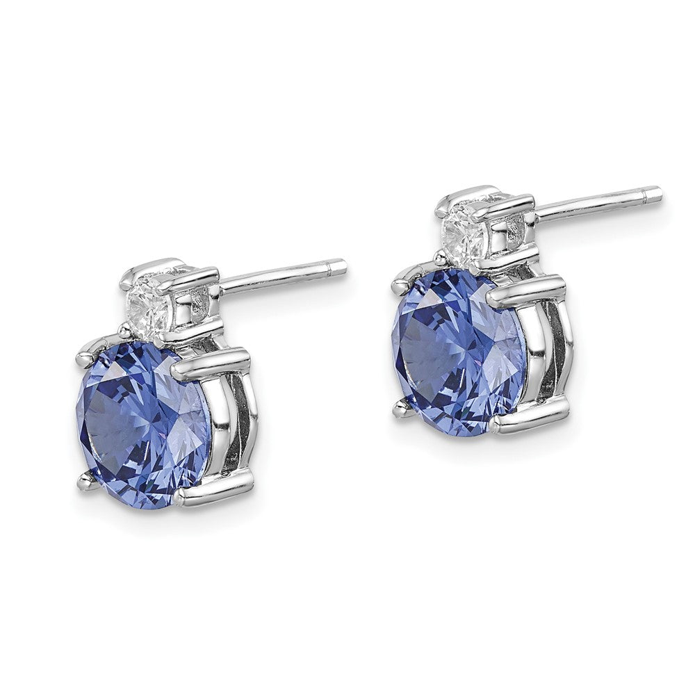 Sterling Silver Rhodium-Plated Blue And White Cz Stud Earrings
