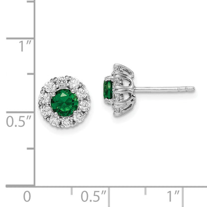 Sterling Silver Rhodium-Plated Green And White Cz Halo Post Earrings
