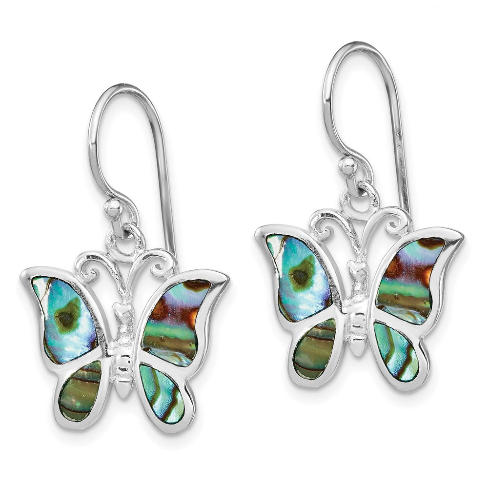 Sterling Silver Rhodium-Plated Abalone Butterfly Dangle Earrings