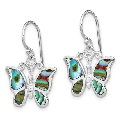 Sterling Silver Rhodium-Plated Abalone Butterfly Dangle Earrings