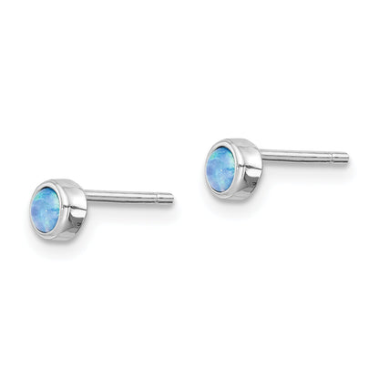 Sterling Silver Rh-Plated Polished 4mm Created Opal Round Stud Earrings