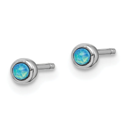 Sterling Silver Rh-Plated Polished 3mm Created Opal Round Stud Earrings