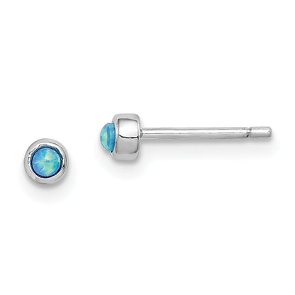 Sterling Silver Rh-Plated Polished 3mm Created Opal Round Stud Earrings