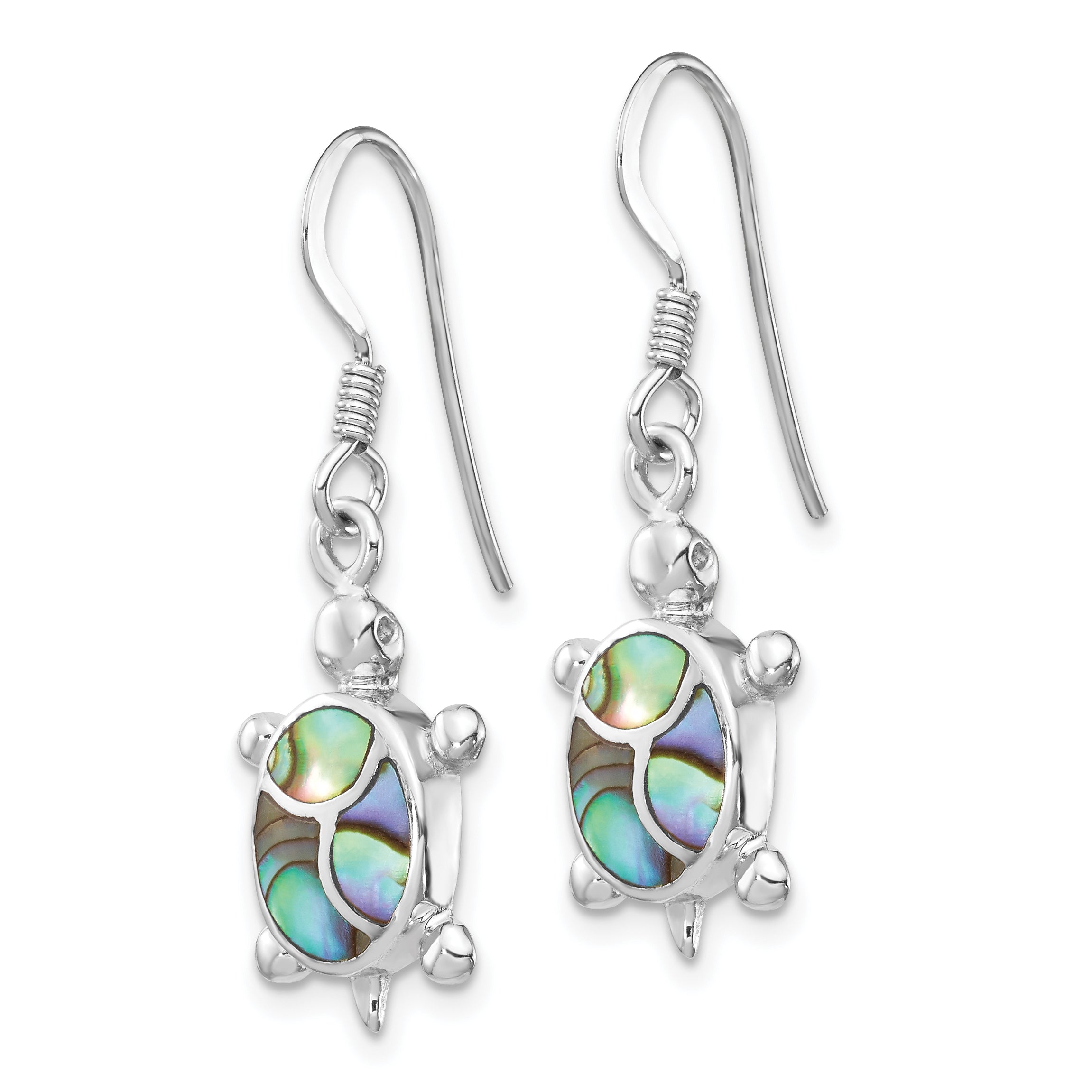 Sterling Silver Rhodium-Plated Abalone Turtle Dangle Earrings