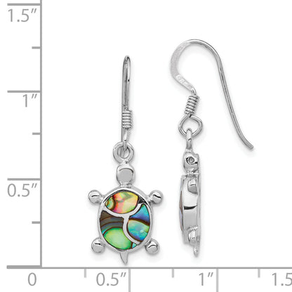 Sterling Silver Rhodium-Plated Abalone Turtle Dangle Earrings
