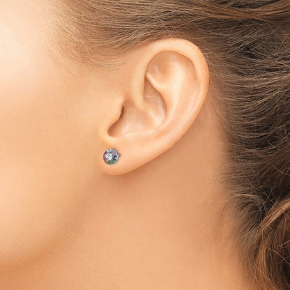 Sterling Silver Prizma Rhodium-Plated Colorful And White Cz Circle Post Earrings
