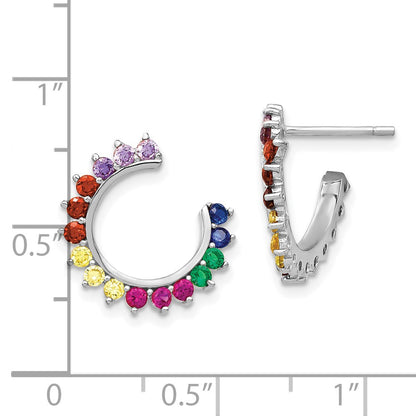 Sterling Silver Prizma Rhodium-Plated Colorful Cz Open Hoop Post Earrings