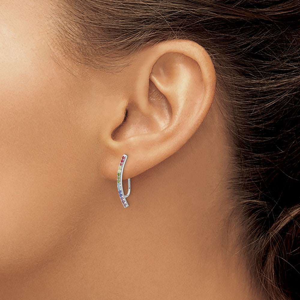 Sterling Silver Prizma Rhodium-Plated Colorful Cz Ear Climbers