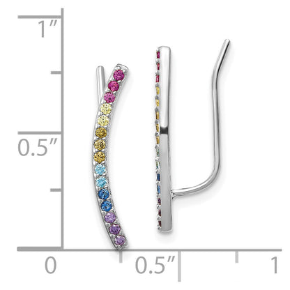 Sterling Silver Prizma Rhodium-Plated Colorful Cz Ear Climbers