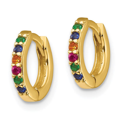 Sterling Silver Prizma Gold-Tone 14K Flash Gold-Plated Colorful Cz Small Hinged Hoop Earrings