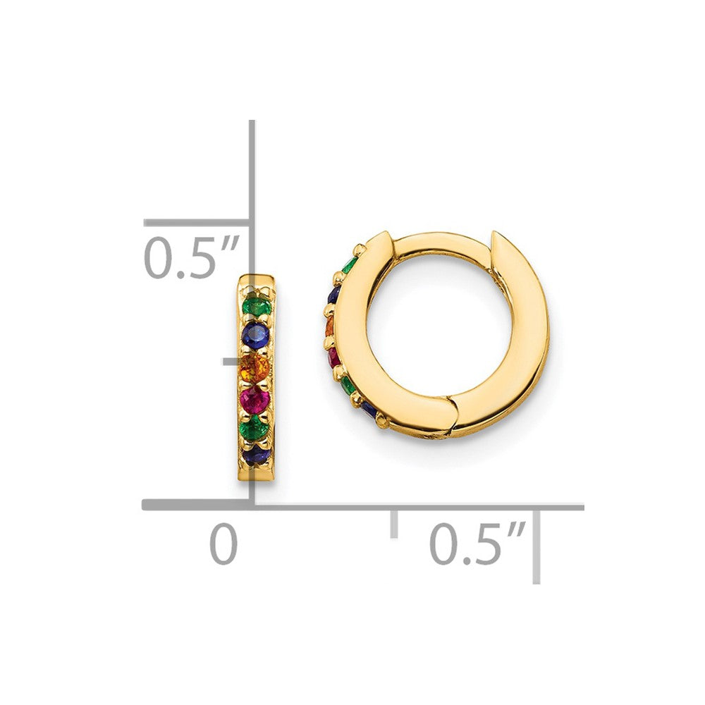 Sterling Silver Prizma Gold-Tone 14K Flash Gold-Plated Colorful Cz Small Hinged Hoop Earrings
