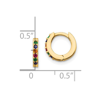 Sterling Silver Prizma Gold-Tone 14K Flash Gold-Plated Colorful Cz Small Hinged Hoop Earrings