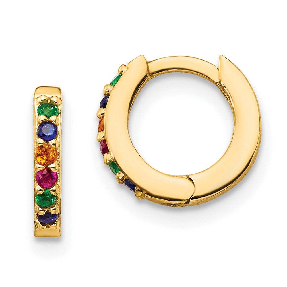 Sterling Silver Prizma Gold-Tone 14K Flash Gold-Plated Colorful Cz Small Hinged Hoop Earrings