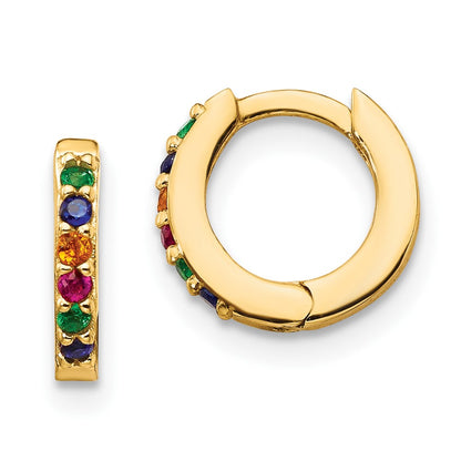 Sterling Silver Prizma Gold-Tone 14K Flash Gold-Plated Colorful Cz Small Hinged Hoop Earrings