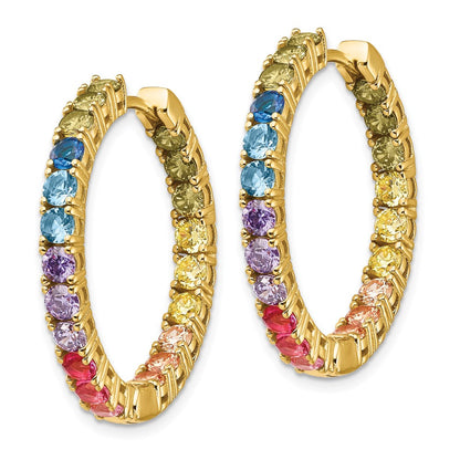 Sterling Silver Prizma Gold-Tone 14K Flash Gold-Plated In And Out Colorful Cz Hinged Hoop Earrings