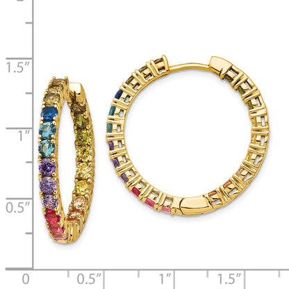 Sterling Silver Prizma Gold-Tone 14K Flash Gold-Plated In And Out Colorful Cz Hinged Hoop Earrings