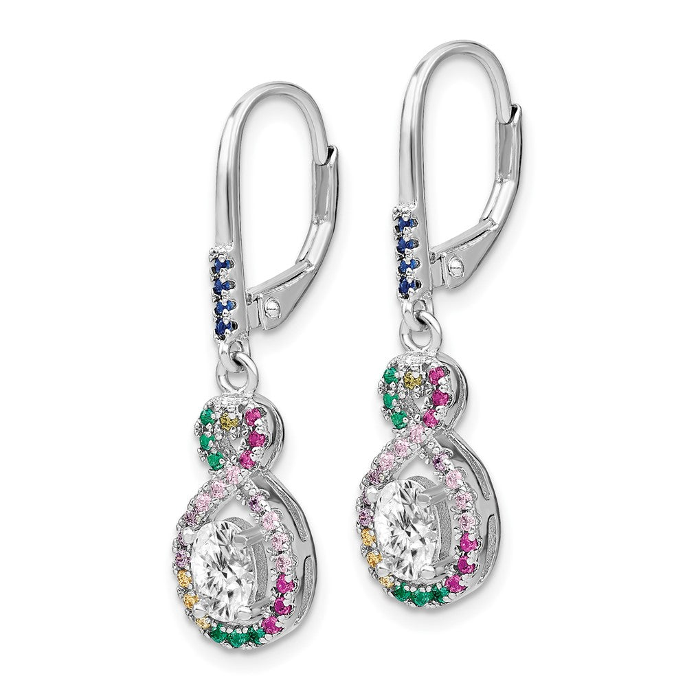 Sterling Silver Prizma Rhodium-Plated Colorful And White Cz Infinity Dangle Leverback Earrings