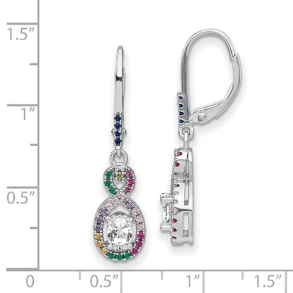 Sterling Silver Prizma Rhodium-Plated Colorful And White Cz Infinity Dangle Leverback Earrings