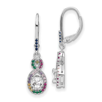 Sterling Silver Prizma Rhodium-Plated Colorful And White Cz Infinity Dangle Leverback Earrings
