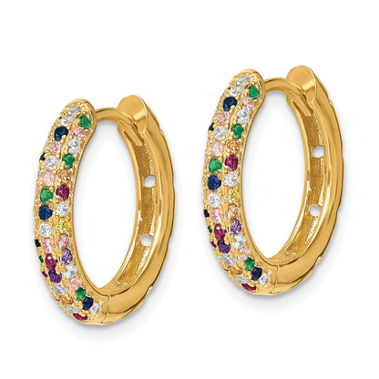 Sterling Silver Prizma Gold-Tone 14K Flash Gold-Plated White And Colorful Cz Small Hinged Hoop Earrings