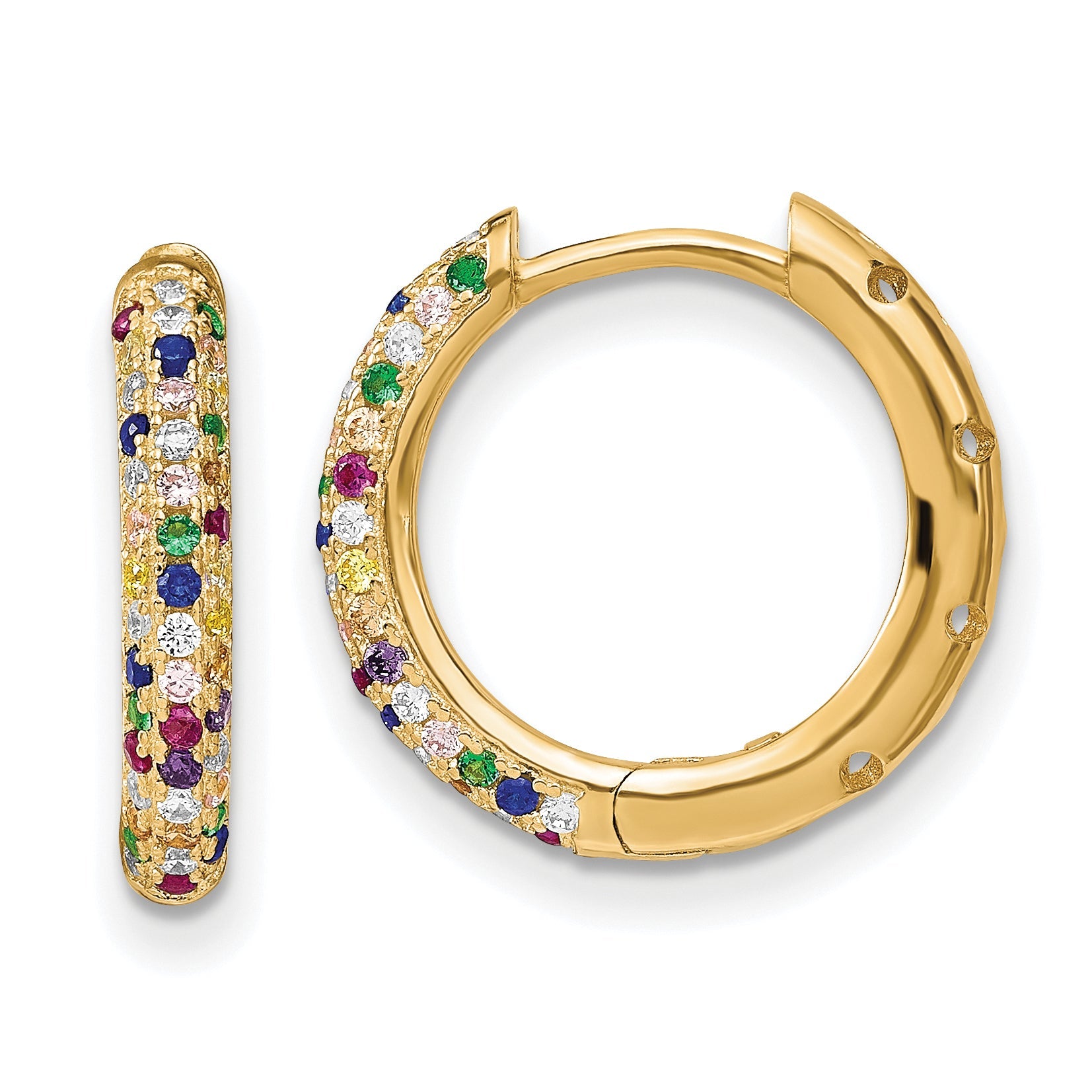 Sterling Silver Prizma Gold-Tone 14K Flash Gold-Plated White And Colorful Cz Small Hinged Hoop Earrings