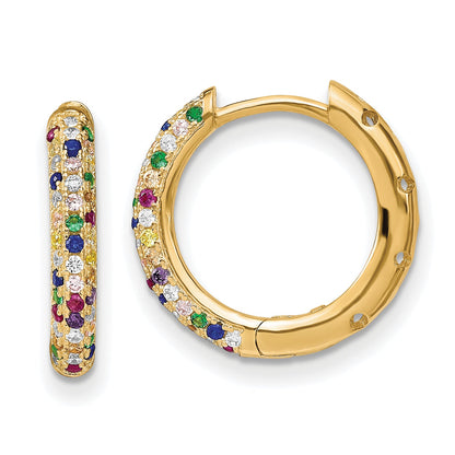 Sterling Silver Prizma Gold-Tone 14K Flash Gold-Plated White And Colorful Cz Small Hinged Hoop Earrings