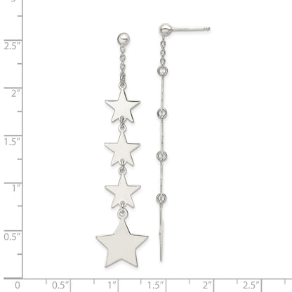 Sterling Silver Polished Mulitple Stars Drop And Dangle Post Earrings