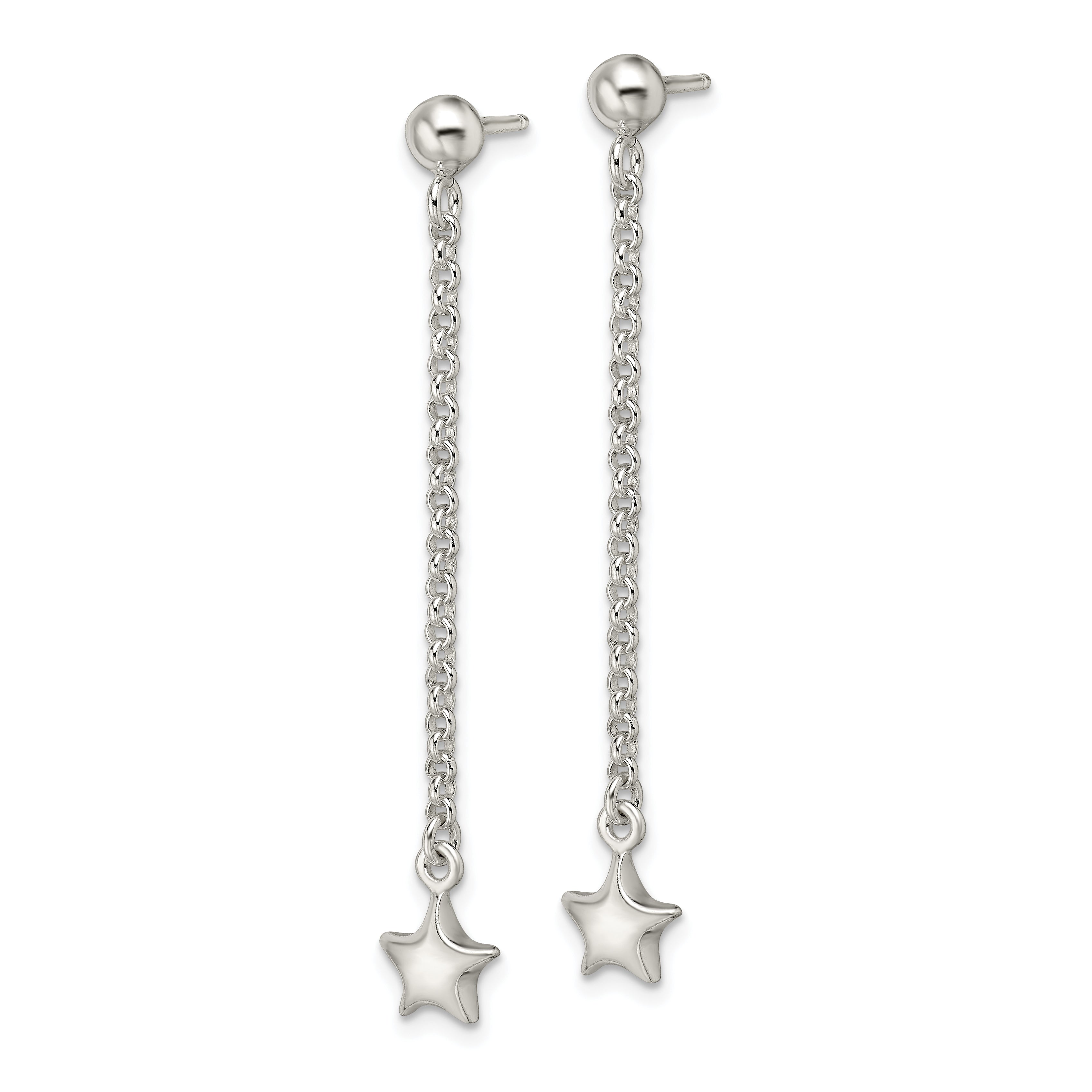 Sterling Silver Polished Star Drop And Dangle Post Earrings